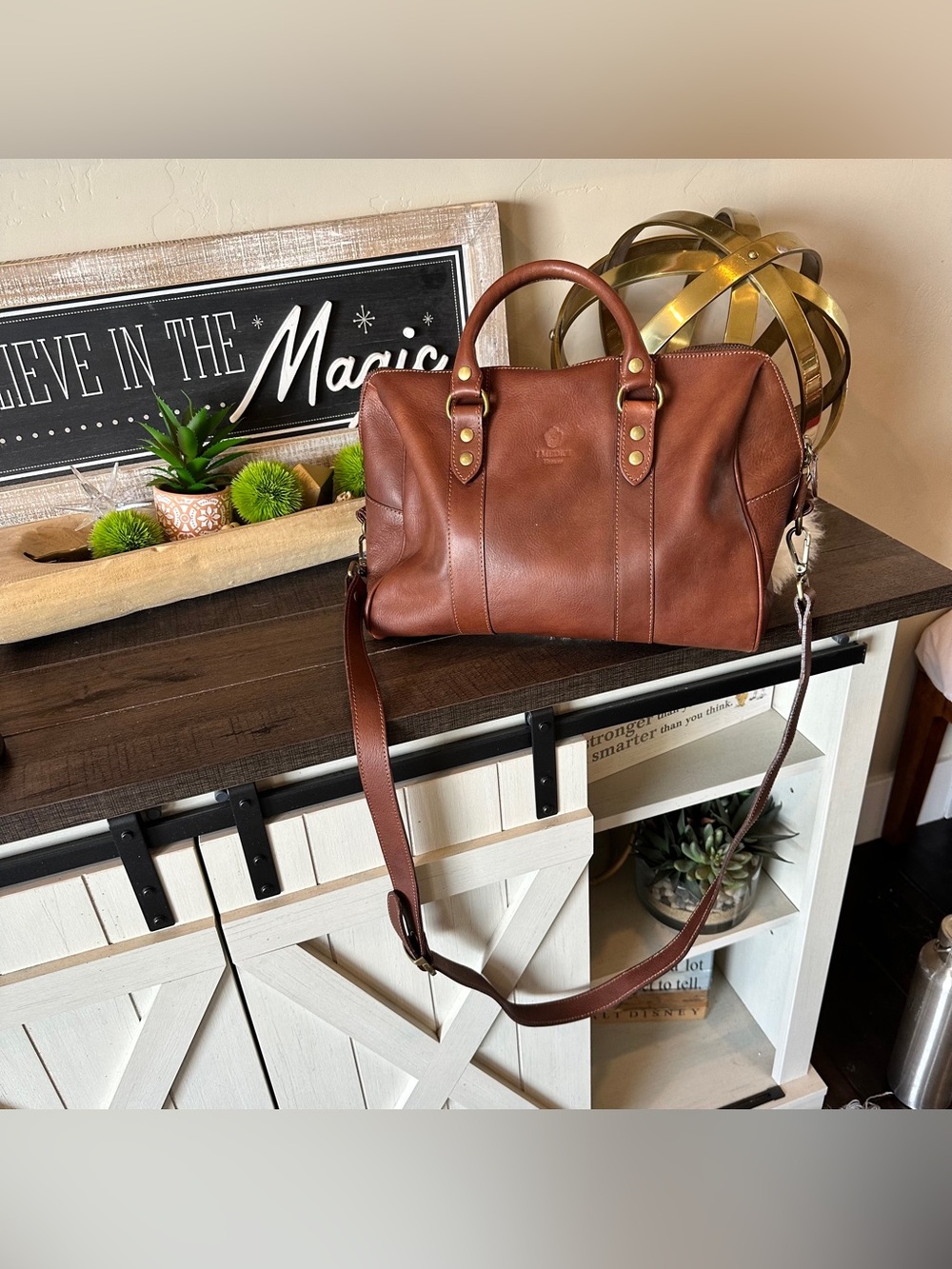 I Medici Firenze Genuine Leather Shoulder Bag Tote Slouch Hobo. Brown Italy